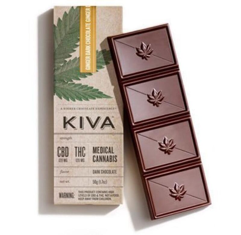 Ginger Dark Chocolate 1:1 Bar - Kiva Confections