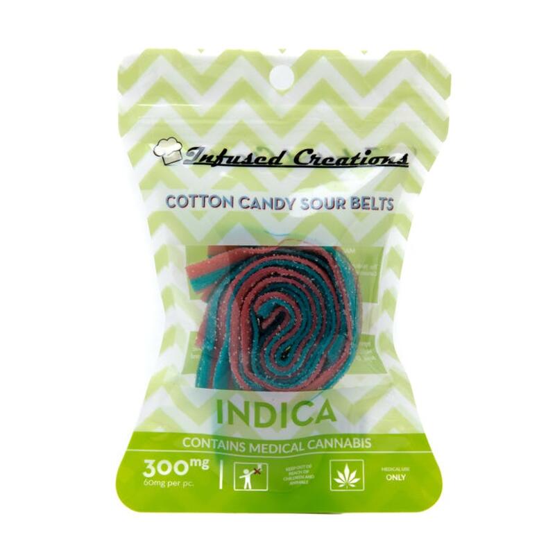 Cotton Candy Sour Belts Indica, 300mg
