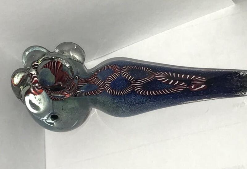 Blue tint Red swirl Glass pipe