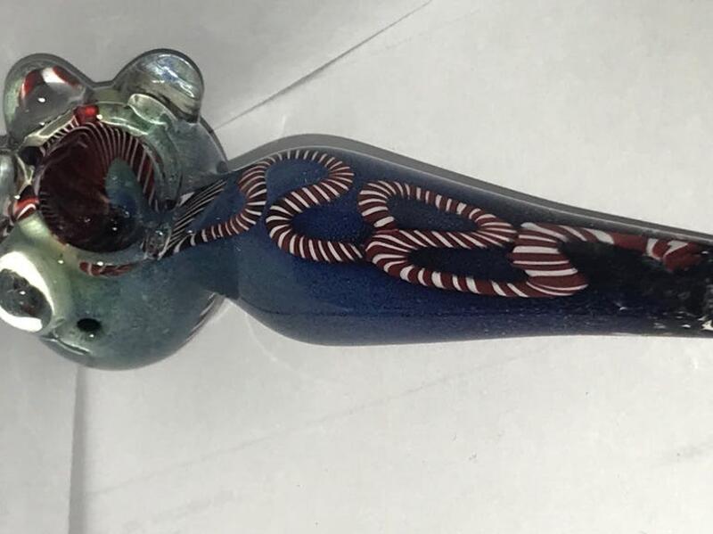 Blue tint Red&White swirl Glass pipe
